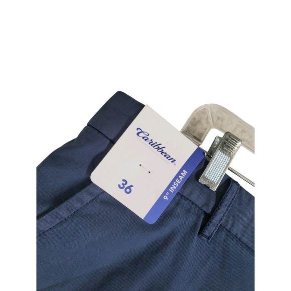 Caribbean Chino 9" Shorts Mens 36 Navy Blue Stretch Golf Flat Front (37x9) NWT - Picture 6 of 9